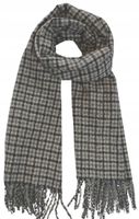 Cashmere - ciepły modny szalik frędzle krata szaro-czarno-beżowy 03