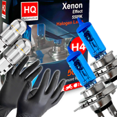 Żarówki HQ Automotive H4 Mocne Efekt LED +50% + W5W Clear Led Rękawiczki