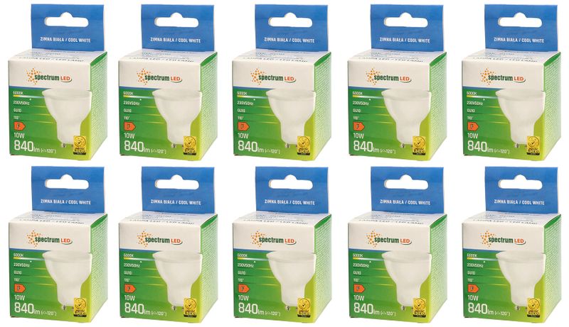 Żarówka LED GU10 9W (dawniej 10W) 230V zimna CW WOJ+13257 10 SZTUK SPECTRUM zdjęcie 1