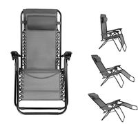 Leżak ogrodowy, plażowy, fotel składany z zagłówkiem szary