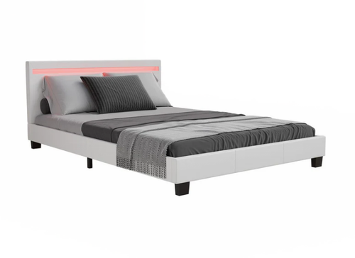 Łóżko tapicerowane z oświetleniem LED i stelażem 140 cm białe na Arena.pl