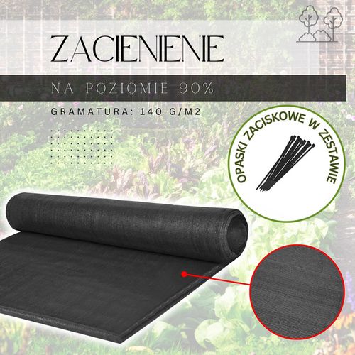 Siatka cieniująca 90% osłonowa 1,5x10m czarna 50 szt. opasek zaciskowych na Arena.pl