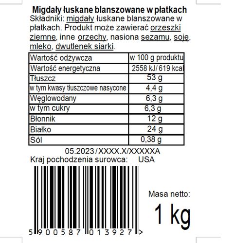 Migdały płatki Bakal 1kg na Arena.pl