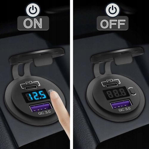 Ładowarka samochodowa USB QC 3.0 USB-C C PD gniazdo zapalniczki Woltomierz na Arena.pl