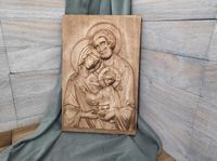 Obraz płaskorzeźba w drewnie prezent ślub Święta Rodzina V 45cm