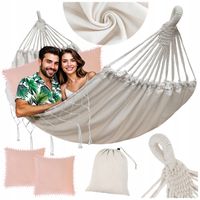 DUŻY HAMAK DWUOSOBOWY XXL 280x150 CM OGRODOWY MOCNY DO 150KG BOHO