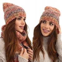 KOMPLET DAMSKI CZAPKA BEANIE SZALIK SZAL DŁUGI DUŻY ZESTAW CIEPŁY ZIMA