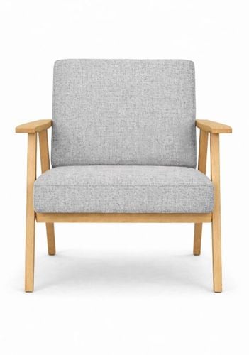 Fotel PRL wypoczynkowy salon balkon szary drewno naturalne na Arena.pl