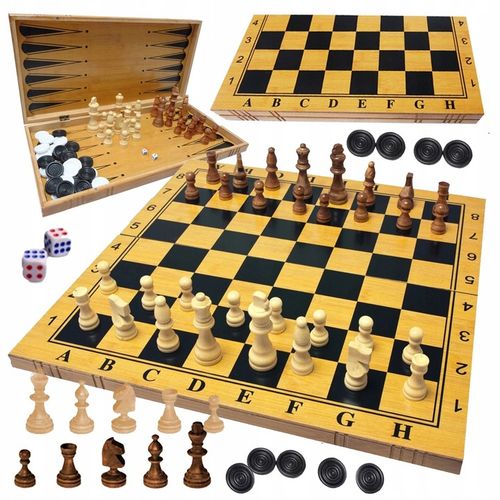 GRA W SZACHY WARCABY TRYKTRAK DUŻE DREWNIANE 3w1 PREZENT POD CHOINKĘ ŚWIĘTA na Arena.pl