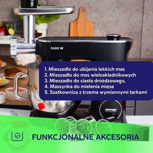 Robot planetarny kuchenny mikser szatkowanie 3w1 mocny 2600W MPM MRK-26 na Arena.pl
