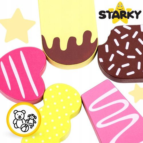 Lodziarnia drewniana dla dzieci zabawka wózek na kółkach lody gałki patyku na Arena.pl