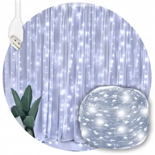 Kurtyna świetlna 300 LED biały zimny + flash bez haczyków na Arena.pl