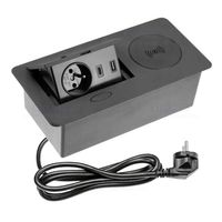 Przedłużacz biurkowy wpuszczany 1 gniazdo + ładowarka indukcyjna + 2 x USB, Czarny