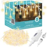 Kurtyna świetlna 200 led girlanda, lampki wewnętrzno-zewnętrzne sople ciepły biały