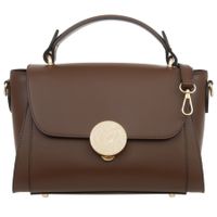 VERA PELLE torebka damska skórzana kuferek z paskiem na ramię V710 brązowa