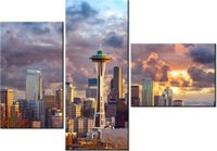 100CM 80 OBRAZ 3 ELEM SEATTLE O ZACHODZIE SŁOŃCA ŚCIENNY