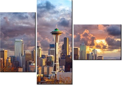 100CM 80 OBRAZ 3 ELEM SEATTLE O ZACHODZIE SŁOŃCA ŚCIENNY na Arena.pl