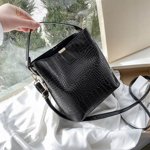 Torebka Damska Czarna na Ramię Elegancka Lakierowana Skóra Węża Ekologiczna na Arena.pl