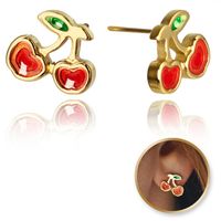 Kolczyki Ze Stali Szlachetnej Platerowane 14K Złotem Wisienki Kst3359