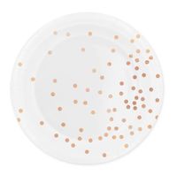 Talerzyki papierowe białe w kropki rose gold, 23 cm 6 szt.