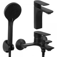 Zestaw baterii łazienkowych umywalkowa wannowo prysznicowa czarny mat loft