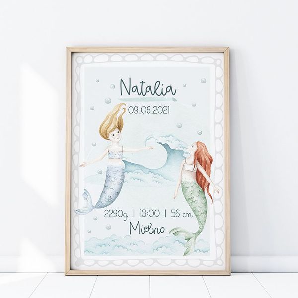 Plakat Metryczka Syreny P388- rozmiar plakatu A4 (21 cm x 29,7 cm) zdjęcie 1