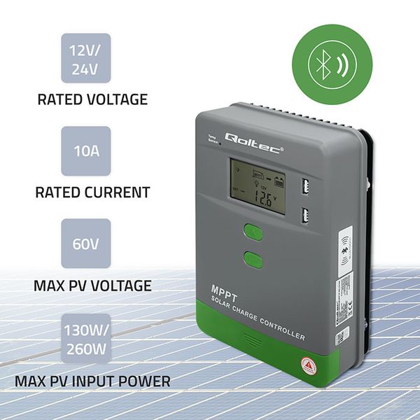 Qoltec Regulator MPPT 10A z LCD i Bluetooth 12/24V zdjęcie 3