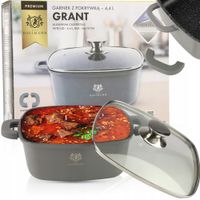 GARNEK Z SZKLANĄ POKRYWKĄ GRANT 4,4L 24 CM GRANITOWA POWŁOKA INDUKCJA GAZ