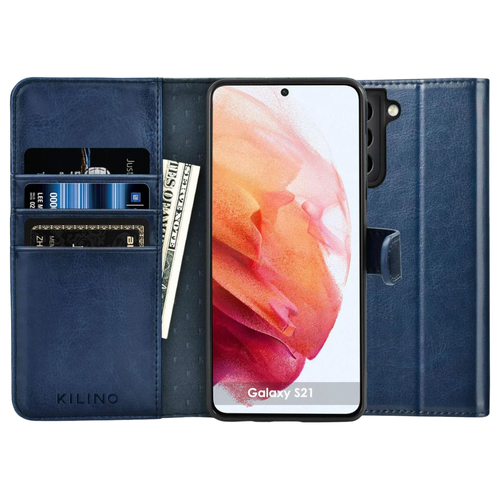 Etui Skórzane z Klapką Portfel do Samsung Galaxy S21 Granatowe Magnetyczne na Arena.pl