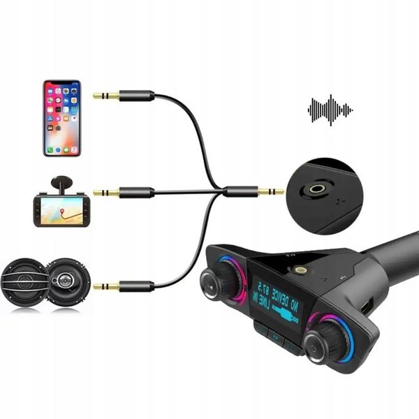 Transmiter Samochodowy FM Bluetooth 5.0 USB micro SD 8w1 AUX Ładowarka zdjęcie 11