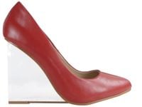 Bordowe czółenka na koturnie szklany koturn 38