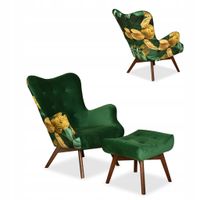 Fotel z pufą skandynawski uszak Luna Print Duo podnóżkiem Family meble