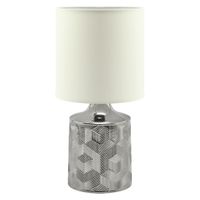 Stołowa LAMPA stojąca LINDA 03785 Ideus ceramiczna LAMPKA abażurowa wzorki biała chrom