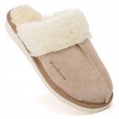 Ciepłe Kapcie Damskie Skórzane Pantofle Domowe z Wełny Merynos PanSzew