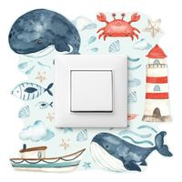 Naklejka Pod Kontakt Wieloryby Rybki Chmury Rozgwiazdy Muszelki 20cm x 20cm