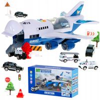 Samolot Transportowy Policyjny Interaktywny Otwierany + 6 Pojazdów LED