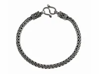 ELEGANCKA OKSYDOWANA CIEMNA SREBRNA BRANSOLETA PLECIONY WARKOCZ KŁOS 19CM