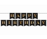 Baner papierowy girlanda Happy Birthday czarno-złota, 250 cm