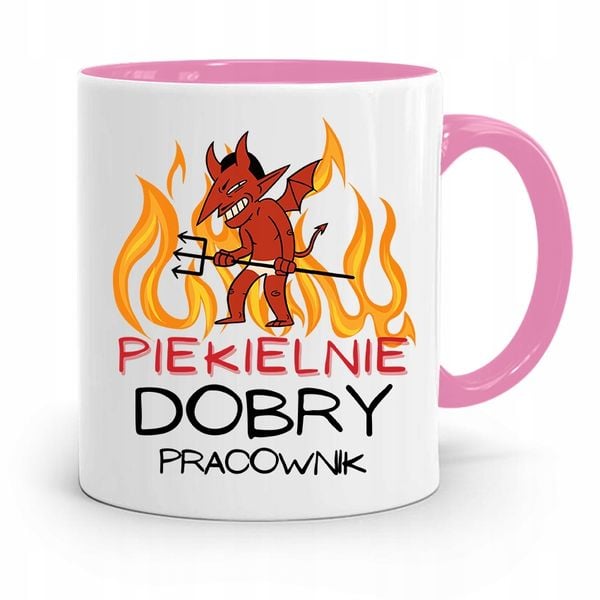 Dla Pracownika Kubek Różowy Piekielnie Dobry Z Nadrukiem Ze Zdjęciem zdjęcie 1