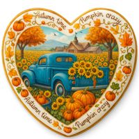 CIASTKO LUKROWANE SUNFLOWERS PUMPKINS ROZ.M SERCE HALLOWEEN RĘCZNIE ROBIONE