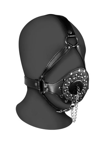 Open Mouth Gag Head Harness with Plug Stopper - Black na Arena.pl