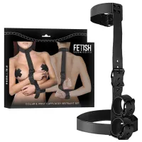 fetish submissive deluxe - zestaw uprzęży z regulacją szyi i nadgarstkow
