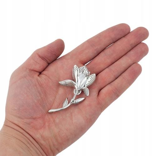 PINETS Piękna Srebrna Broszka KWIAT z niebieską cyrkonią na Arena.pl