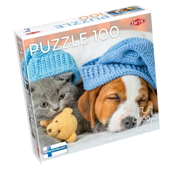 Puzzle 100 Cute Kitten and Sleepy Dog zdjęcie 1