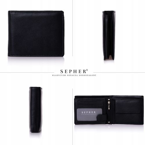 SEPHER Portfel Skórzany męski CZARNY piozomy SKÓRA na Arena.pl