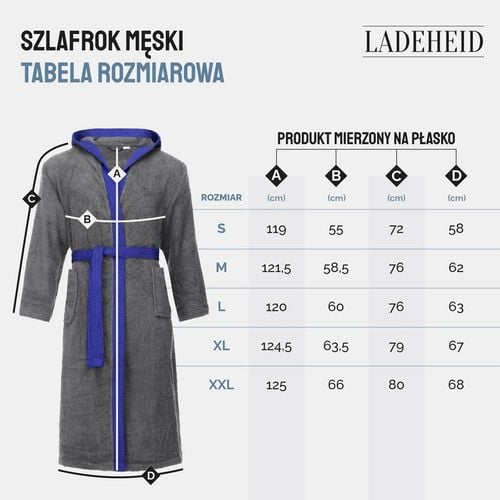 Szlafrok Męski z Kapturem Frotte 100% Bawełna Kieszenie L-101 na Arena.pl