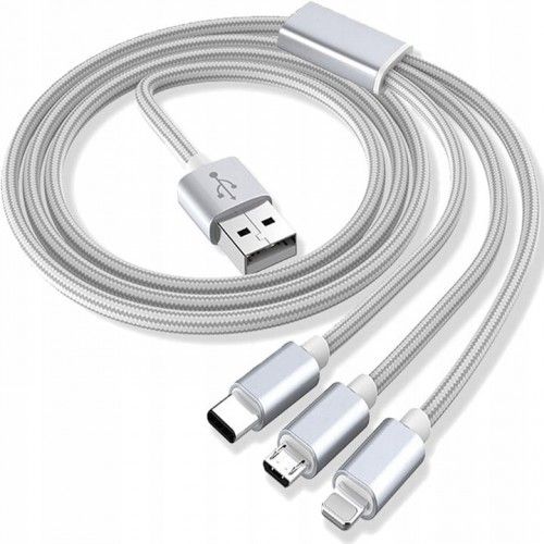 Kabel 3w1 lightning iphone micro typ-c 3a 1m USB na Arena.pl