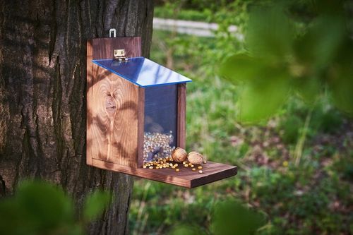 Karmnik Dla Wiewiórek Drewniany Domek Impregnowany Duży Orzechowa na Arena.pl