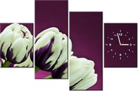 120CM 80CM ZEGAR 4 ELEM FIOLETOWE TULIPANY OBRAZ ŚCIENNY