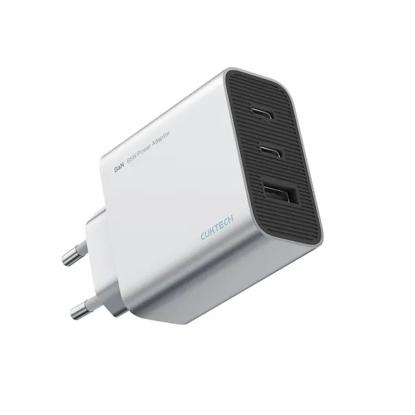 ładowarka sieciowa cuktech 65w gan 2xusb-c 1xusb-a - szara zdjęcie 3